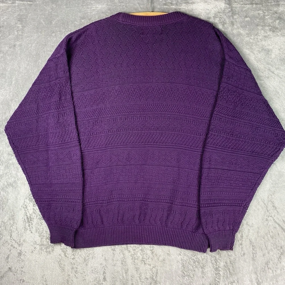 Vtg Hampton‎ Bay Trading Company Sweater Mens XL Purple 3D Knit Textured 90s